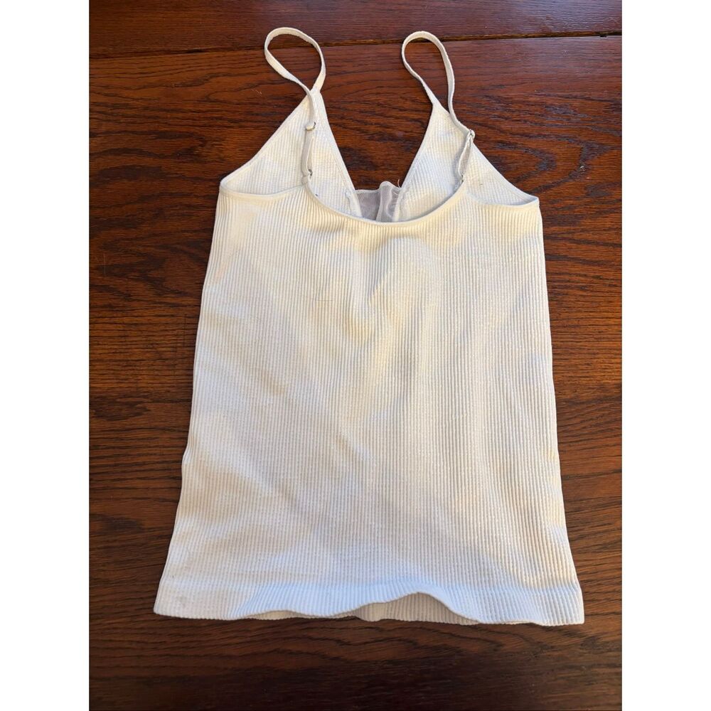 Intimately Free People Ribbed Mesh Detail Tank M/L White Stretchy V Neck - Picture 5 of 5